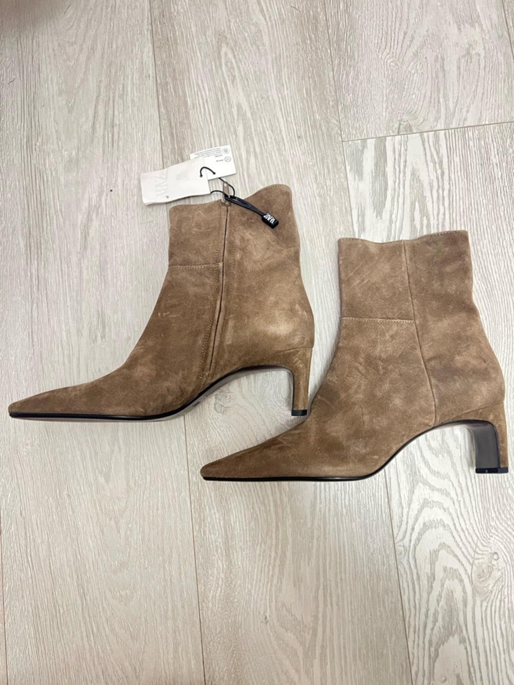 ZARA Suede Split- Leather Taupe Ankle Boots - 9 (40) NWT - Picture 9 of 14